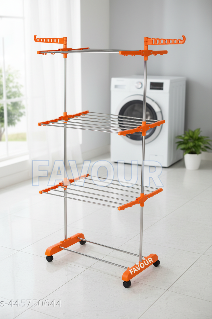 FAVOUR 365 DAYS Shiny STAINLESS STEEL SINGLE POLE 3 LAYER CLOTH DRYING STAND