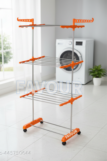 FAVOUR 365 DAYS Shiny STAINLESS STEEL SINGLE POLE 3 LAYER CLOTH DRYING STAND