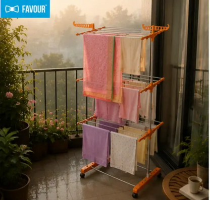 FAVOUR 365 DAYS Shiny STAINLESS STEEL SINGLE POLE 3 LAYER CLOTH DRYING STAND